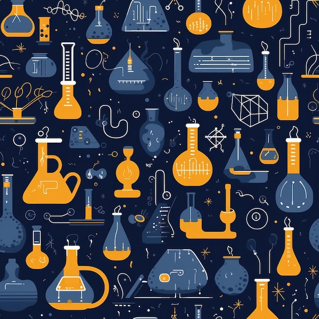 Science laboratory experiments scientific progress seamless pattern