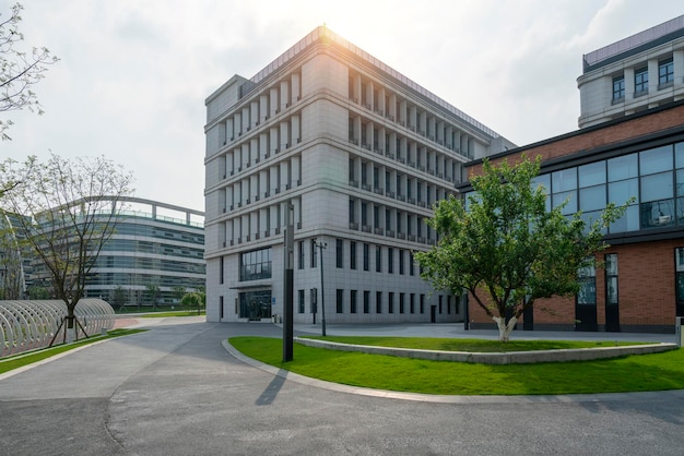 Photo science park lawn flower terrace and office building chongqing western science city china