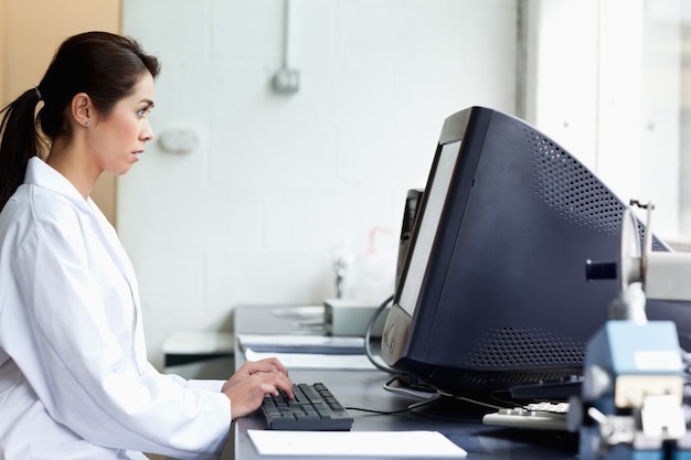 Science student using a monitor