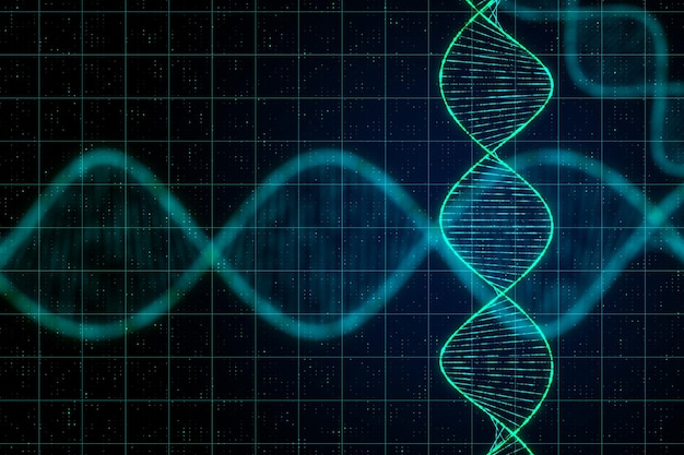 디지털 DNA 나선과 추상 기술의 과학 및 기술 개념 체크 된 배경 3D 렌더링