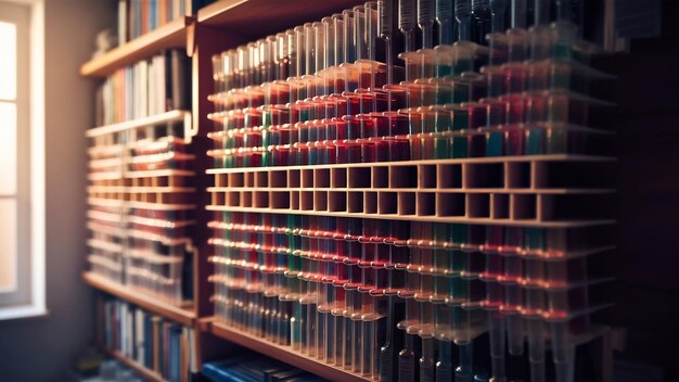 Science tubes arranged on the shelf