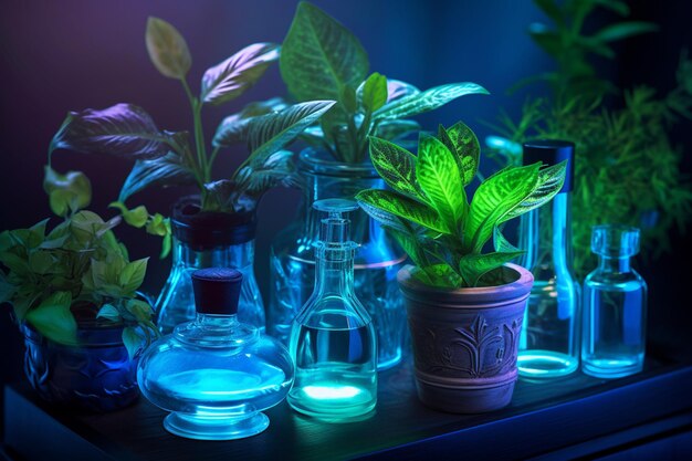 Science with samples of plants and bottles with Generative AI