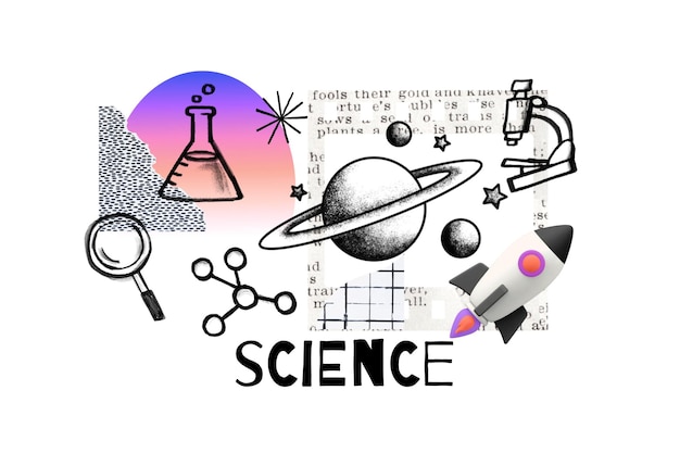 Science word png Saturn galaxy doodle remix transparent background