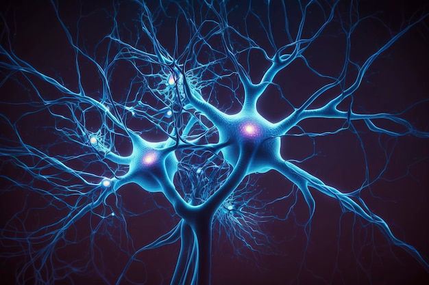 Фото Научно-технологический абстрактный образ биологической нейронной сетиизображение, созданное технологией ии