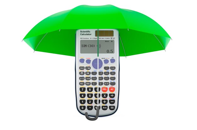 Scientific calculator under umbrella 3D rendering