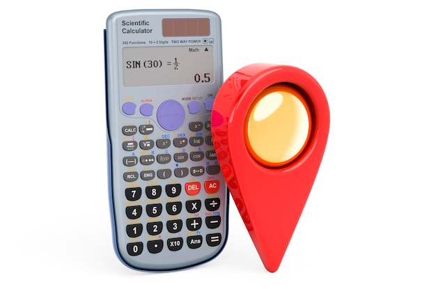 Scientific calculator with map pointer 3D rendering