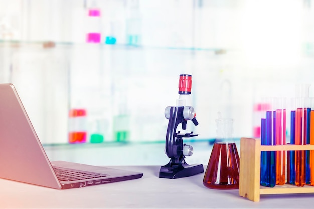 Scientific equipment with laptop in the lab room