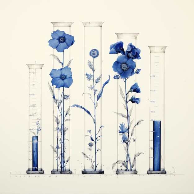 Scientific experiment watercolor flowers plants test tubes image Ai generated art