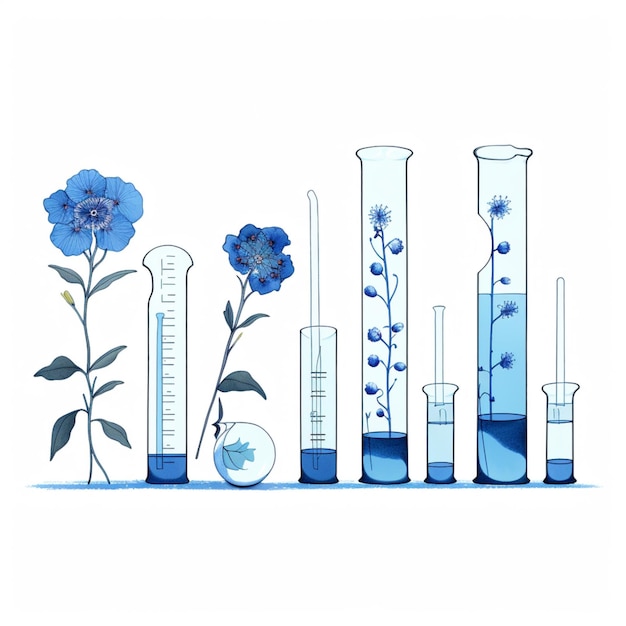 Scientific experiment watercolor flowers plants test tubes image Ai generated art