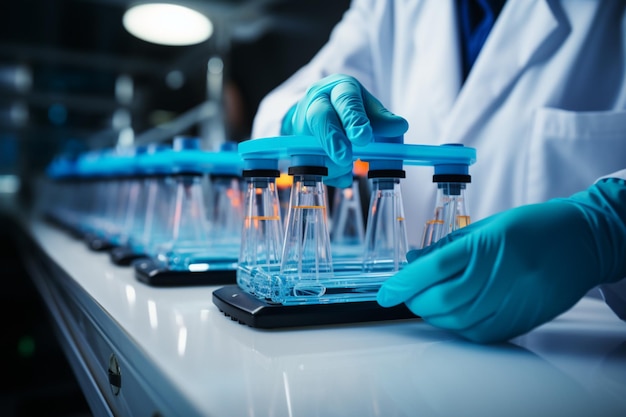 Scientific exploration in a close up view glass equipment employed in laboratory research