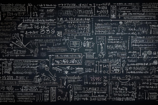 Scientific formulas and calculations on blackboard