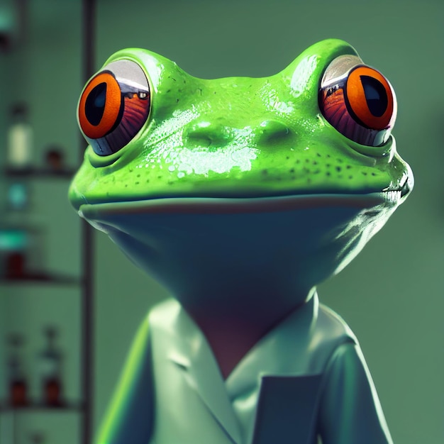 Scientific frog or toad in the laboratory funny illustration