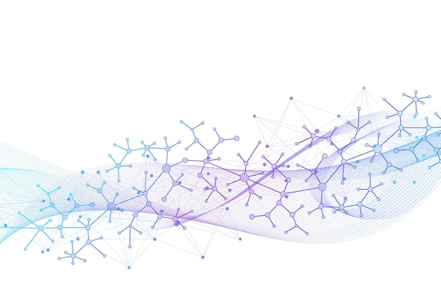 Scientific illustration genetic engineering and gene\
manipulation concept. dna helix, dna strand, molecule or atom,\
neurons. abstract structure for science or medical background.