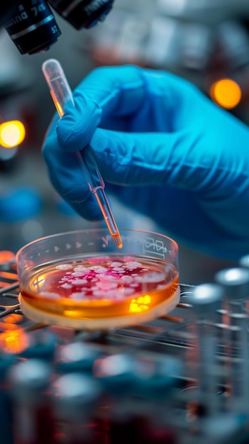 Scientific inquiry Researcher examines Petri dish in a laboratory setting Vertical Mobile Wallpaper