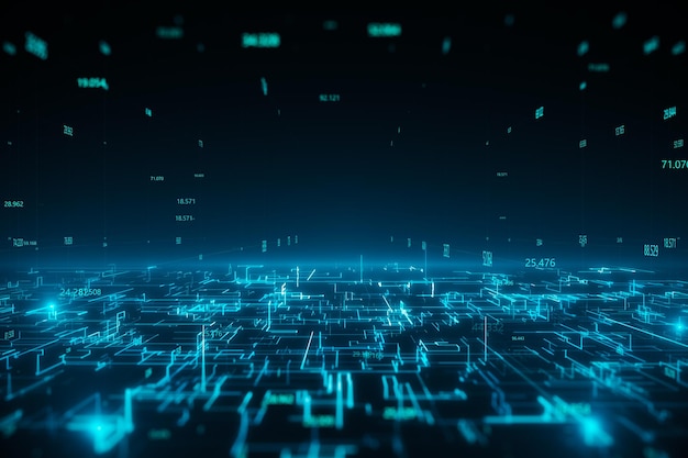 Scientific technology data of binary code transmission and network of connectivity concept with digital glowing binary code matrix background 3D rendering