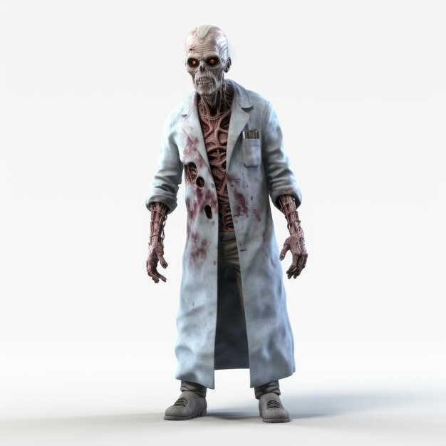 Photo scientific zombie character in vray tracing style with explosive pigmentation