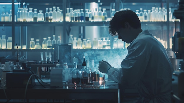 Scientist conducting experiments in laboratory setting