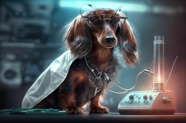 Scientist dachshund dog illustration generative ai