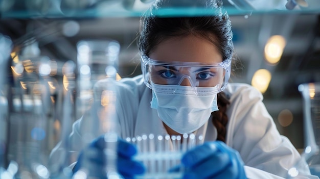 Scientist examining bottles in chemical laboratory Science and pharmaceutical industry