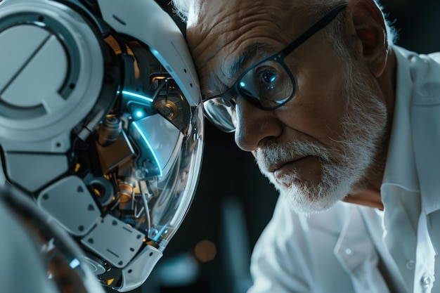 Scientist Examining HighTech Robotic Mechanisms