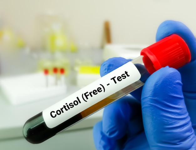 Scientist holding blood sample for Cortisol Free Test