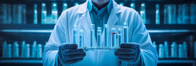 Photo scientist holding medical testing tubes