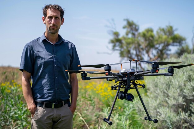 Photo the scientist introduces a new drone model equippe generative ai