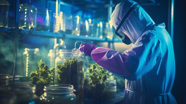 A scientist is extracting cbd oil from cannabis