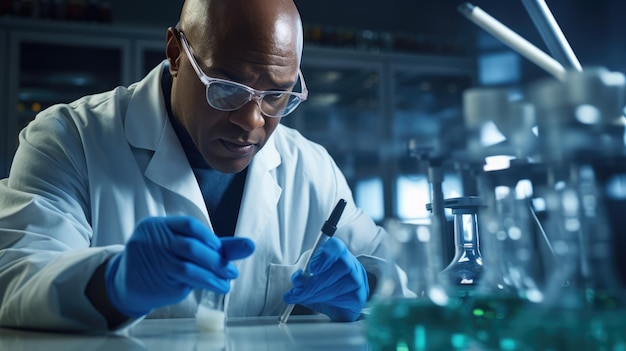 Scientist in lab coat working