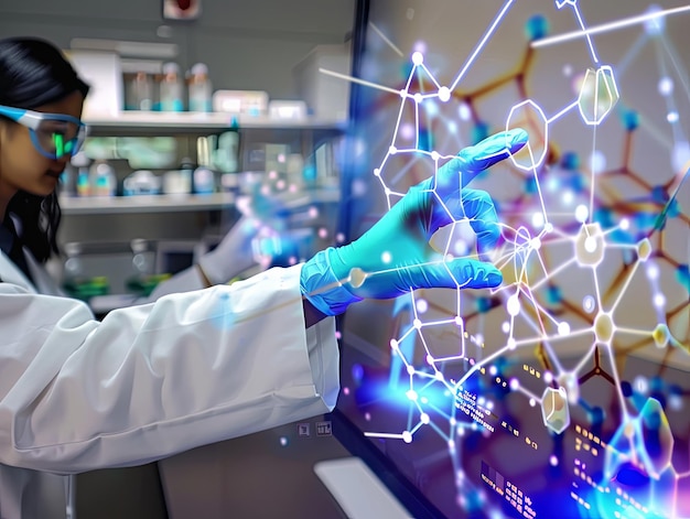 研究室の科学者は仮想分子構造と相互作用するために手を使います
