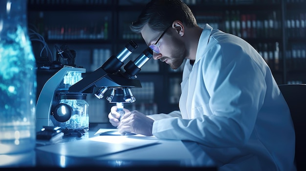 scientist in a laboratory carefully analyzing data and conducting experiments to evaluate the efficacy of a potential drug