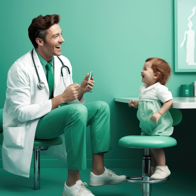 Scientist and Little Girl Together in Lab