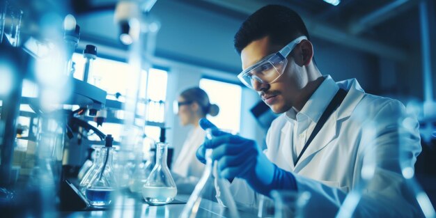 Scientist male or professional working in a laboratory for medical research science biotechnology or