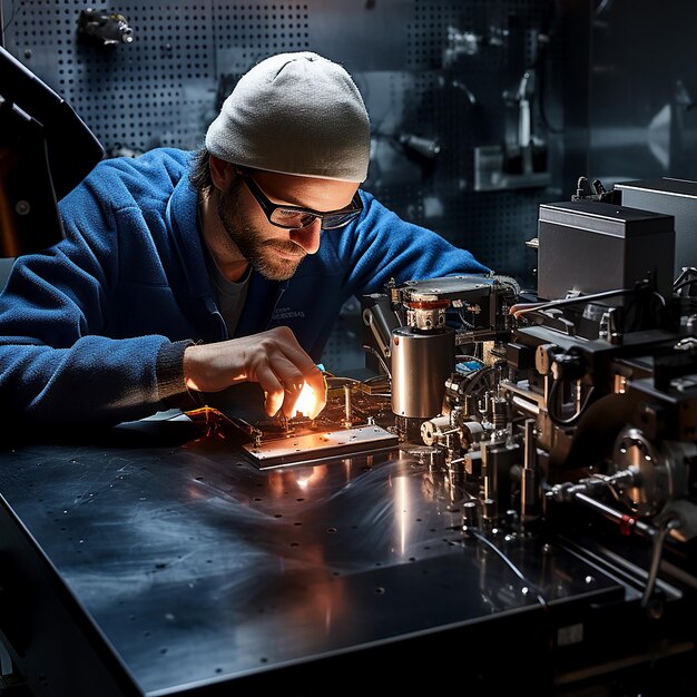 Scientist Operating Laser Deposition Chamber