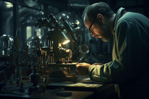 Photo a scientist setting up a microscope for generative ai