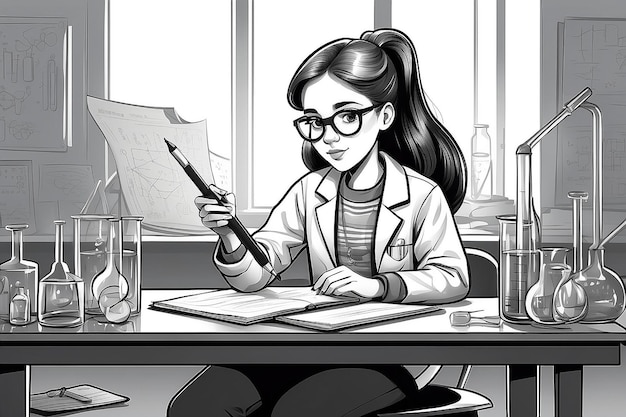 Scientist student girl using chemistry test tubes