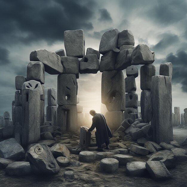 Photo a scientist study stonehenge