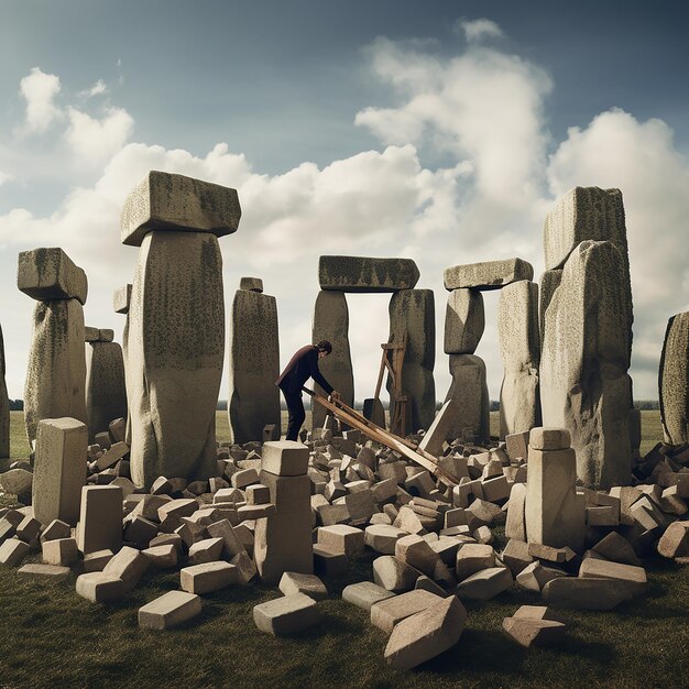 Foto uno scienziato studia stonehenge