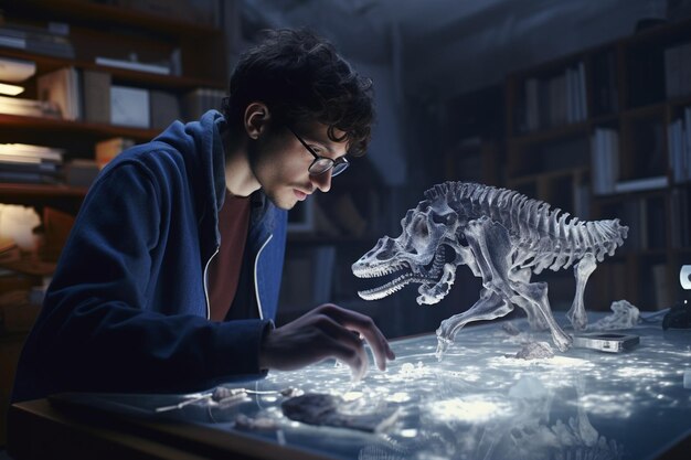 Scientist studying fossilized remains through Generative ai