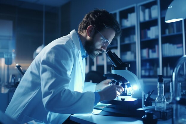 Photo a scientist using a microscope in a laboratory generative ai