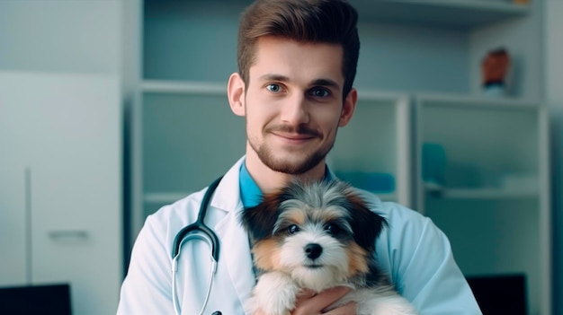 A scientist with a cute canine