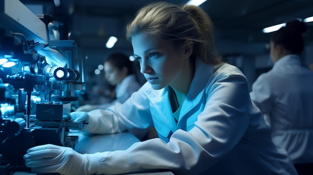 A scientist woman working hard to learn new things in a science lab Generative Ai