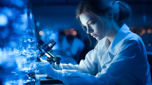 Photo a scientist woman working hard to learn new things in a science lab generative ai