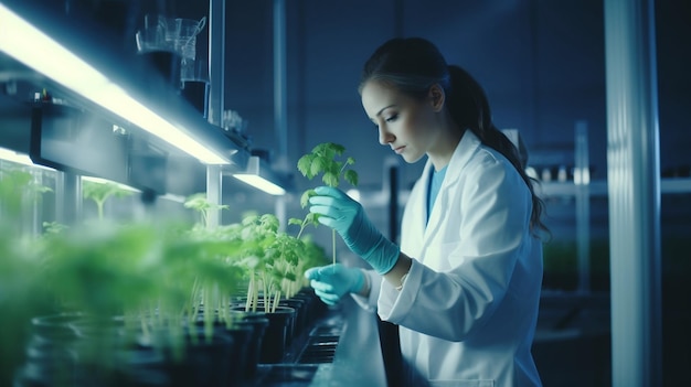 scientist working in laboratory growing plants