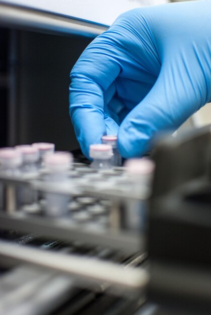 Scientist working in a laboratory with gloves