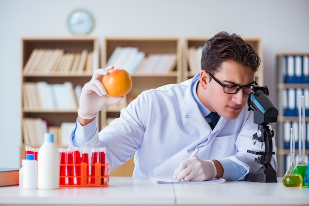 Scientist working on organic fruits and vegetables