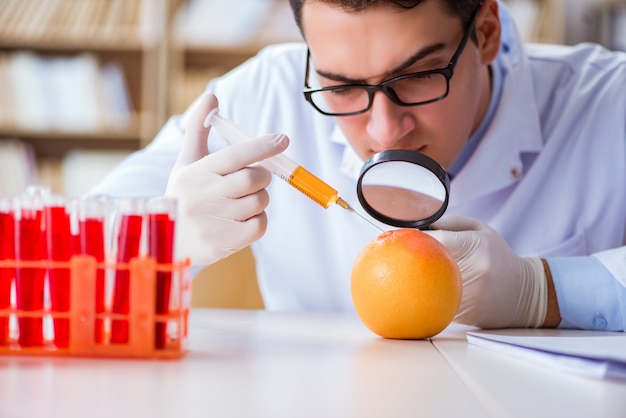 Scientist working on organic fruits and vegetables