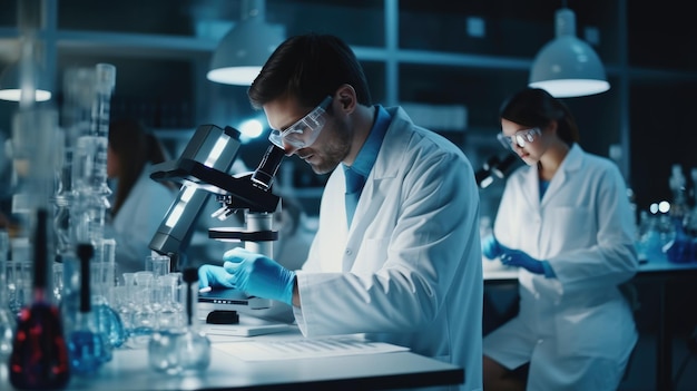 scientist working with microscope in laboratory