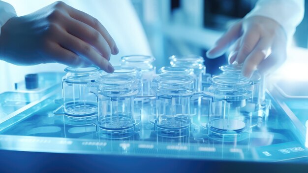 A scientist works with test tubes in a laboratory Chemical and biological investigations in the laboratory