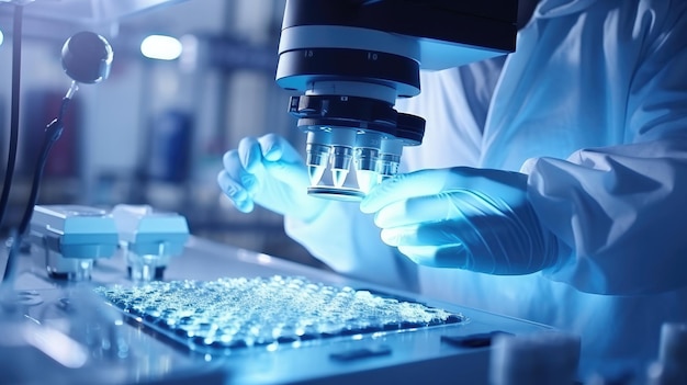 A scientist works with test tubes in a laboratory Chemical and biological investigations in the laboratory